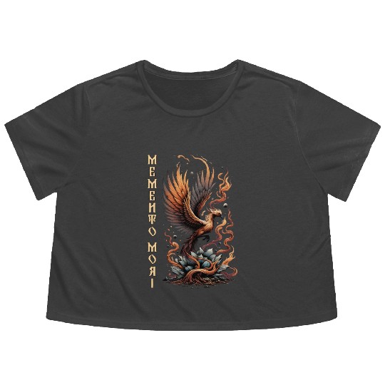 Memento Mori Phoenix Rebirth Fire Art Design Flowy Cropped Tees