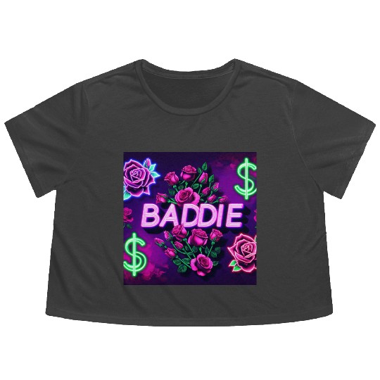 BADDIE in Neon Pink Flowy Cropped Tees