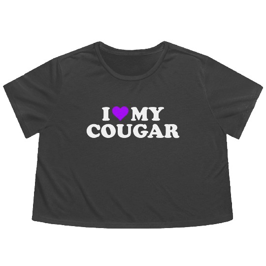 I Love Cougars Cougar Humor Valentine's Day 3BK4 Flowy Cropped Tees