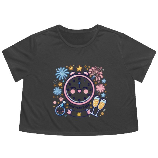 Celebrate New Year's Eve, Fun Clock and Fireworks Flowy Cropped Tees