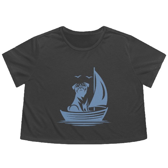 Pug silhouette sailboat minimalist Flowy Cropped Tees