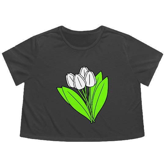 White Tulips Bouquet Spring Summer Beauty Flowers Flowy Cropped Tees