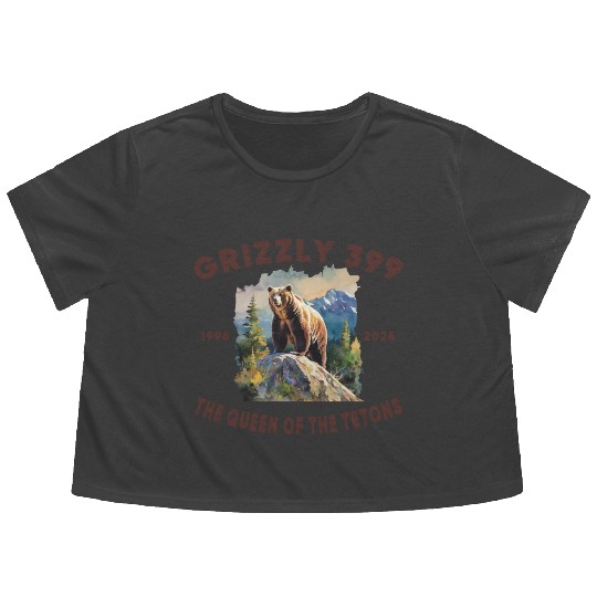 Grizzly 399 1996 - 2024, Queen of the Tetons Flowy Cropped Tees