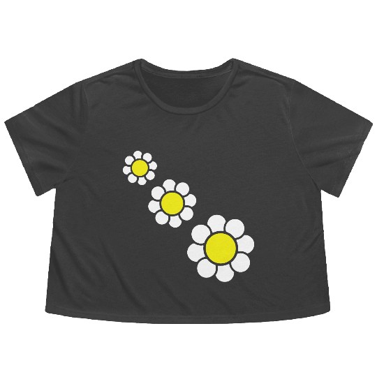 3 White Daisies Flowers Spring Summer Pretty Flowy Cropped Tees
