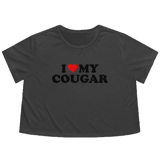 I Love Cougars Cougar Humor Valentine's Day 4WH1 Flowy Cropped Tees