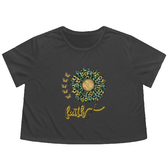 Faith inspired sunflower design Flowy Cropped Tees