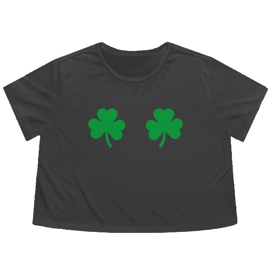 Shamrock Boobs Irish Boobies St Patricks Day Flowy Cropped Tees