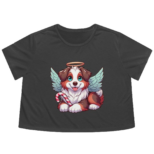 Cute Christmas Dog Australian Shepherd Flowy Cropped Tees