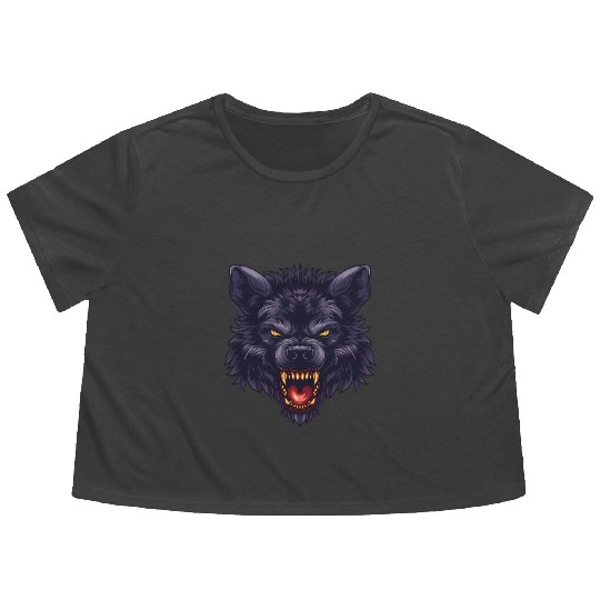 dark wolf face Flowy Cropped Tees