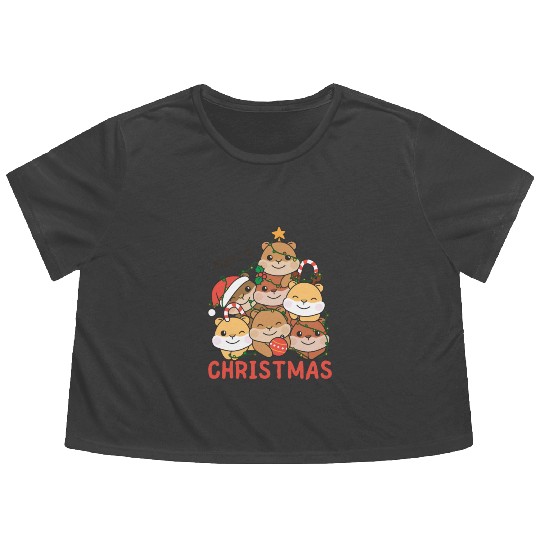 Hamster Christmas Tree Merry Christmas Flowy Cropped Tees