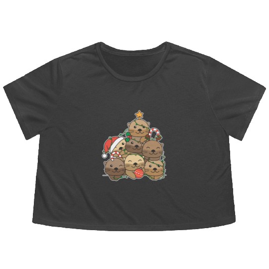 Otter Christmas Tree Funny Animal Christmas Flowy Cropped Tees