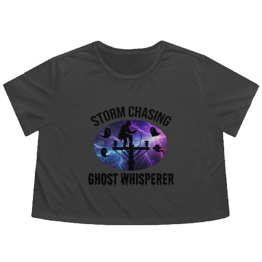 Storm Chasing Ghost Whisperer – Lineman Halloween Flowy Cropped Tees