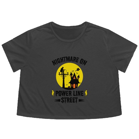 Nightmare on Power Line Street – Lineman Halloween Flowy Cropped Tees