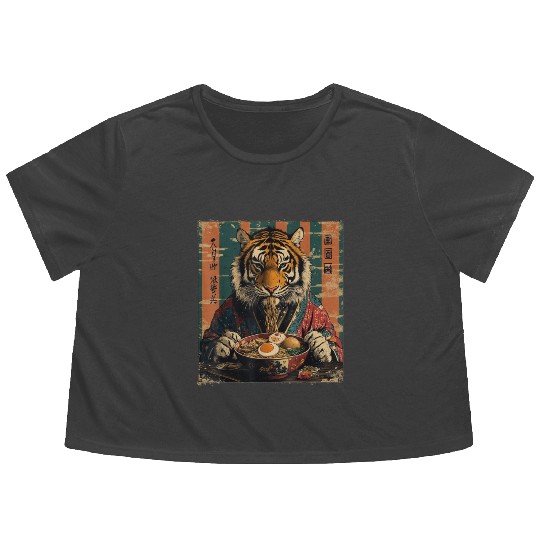 Japan Ramen Noodles Tiger Aesthetic Otakus Ramen Flowy Cropped Tees