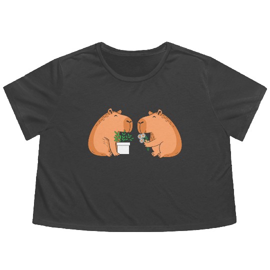 Cute Gardening Garden Capybara Flower Flowy Cropped Tees
