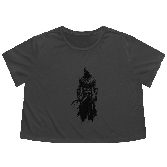 Black Warrior Sketch Power Fantasy Art 3 Flowy Cropped Tees