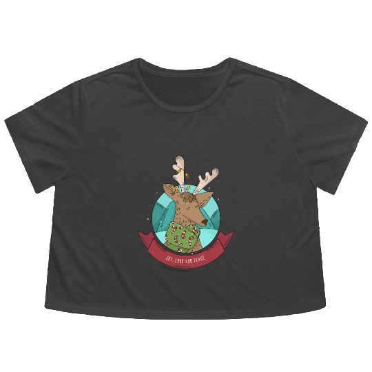 Cozy Reindeer Christmas Cheer Flowy Cropped Tees