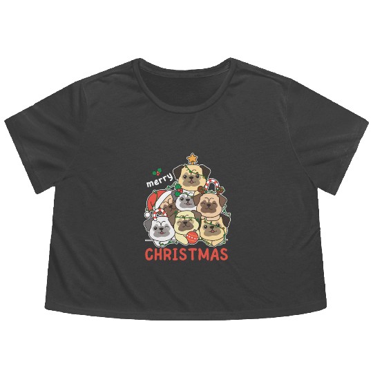 Pug Christmas Tree Merry Christmas Flowy Cropped Tees