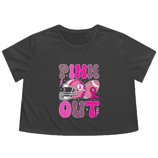 Pink Out Breast Cancer Football Mom Girls Women Flowy Cropped Tees