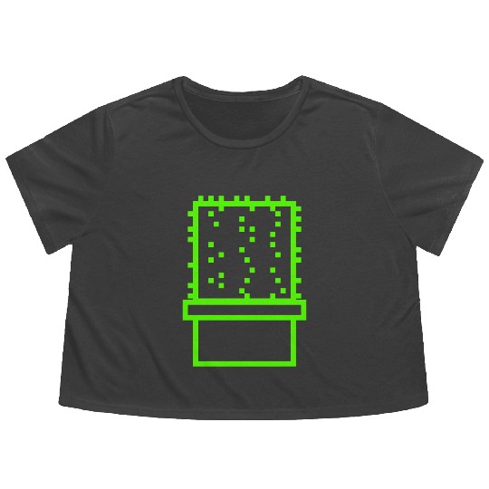 Cactus Cacti Retro Video Game Pixel Flower Pot Flowy Cropped Tees