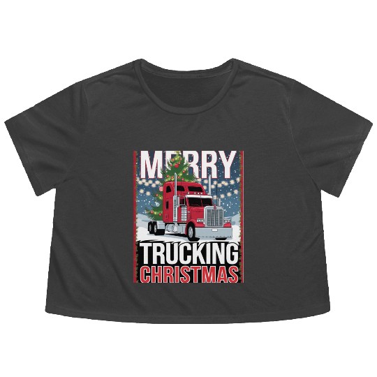 Merry Trucking Christmas Festive Semi-Truck Card Flowy Cropped Tees