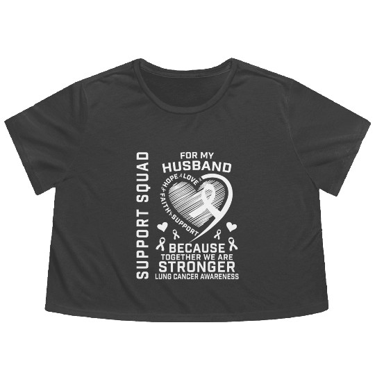 I Wear White Support Husband Lung Cancer Awareness Flowy Cropped Tees