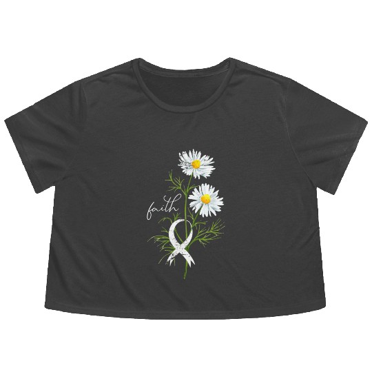 Lung Cancer Month Fight Support White Ribbon Flowy Cropped Tees