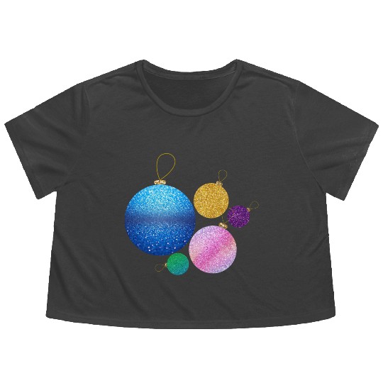 Xmas multicolor glisser balls ornement Flowy Cropped Tees