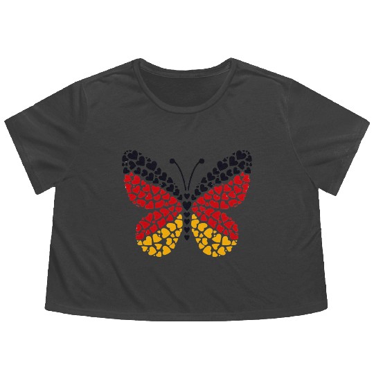 Cute butterfly hearts Germany flag football fan Flowy Cropped Tees
