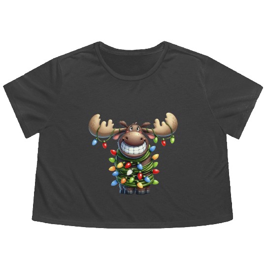 Christmas Merry Christmas For Gift Christmas Moose Flowy Cropped Tees