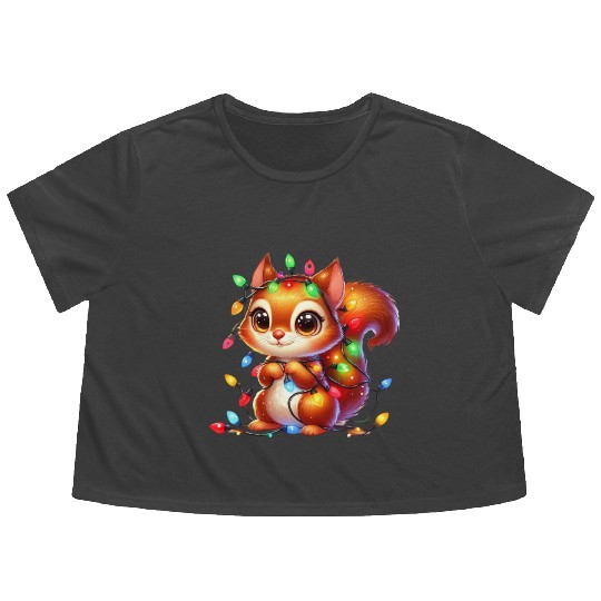 FUNNY CHRISTMAS SQUIRREL Flowy Cropped Tees