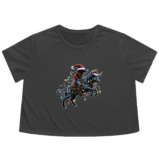 Rodeo Barrel Racer Barrel Racing Christmas Hat Flowy Cropped Tees