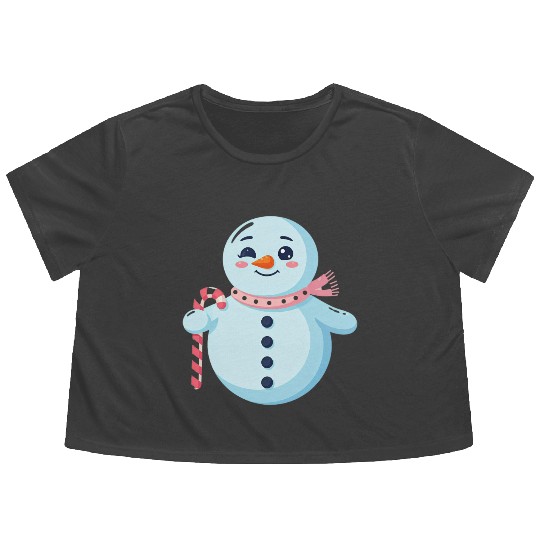 Whimsical Snowman with Candy Cane Flowy Cropped Tees