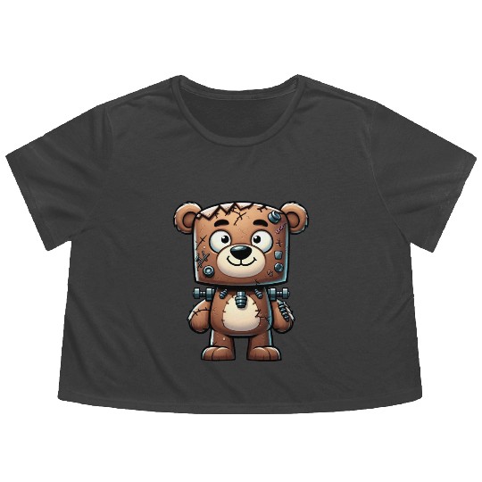 Funny Halloween Zombie Bear Monster Cartoon Flowy Cropped Tees