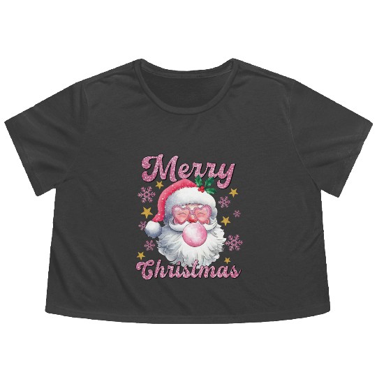 Merry Christmas, Christmas Vingtage, Preppy Santa Flowy Cropped Tees