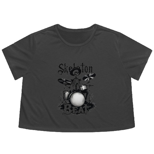 Skeleton Beat: Funny Cowboy Skeleton Playing Drums Flowy Cropped Tees