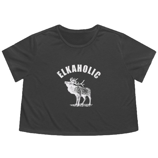 Elk Hunting Elkaholic Hunters Flowy Cropped Tees