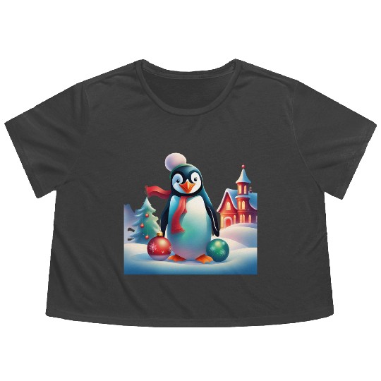 Christmas Merry Christmas For Gift Penguin Snowman Flowy Cropped Tees