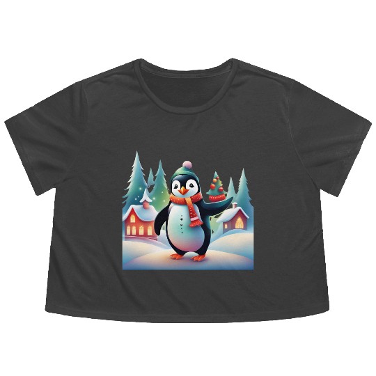 Christmas Merry Christmas For Gift Penguin Snowman Flowy Cropped Tees