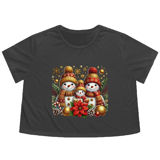 Snowman Christmas, Merry Christmas Flowy Cropped Tees