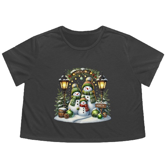 Snowman Christmas, Merry Christmas Flowy Cropped Tees