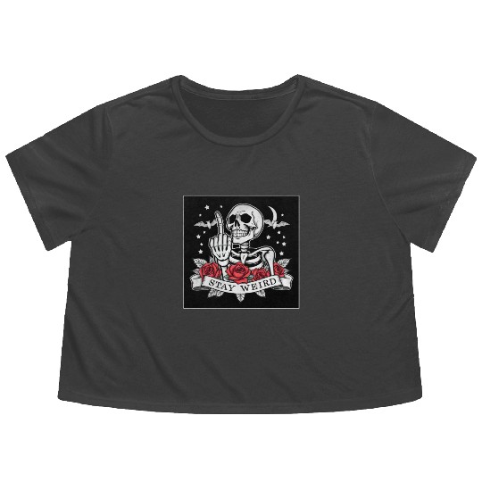 Stay weird skeleton middle finger Flowy Cropped Tees