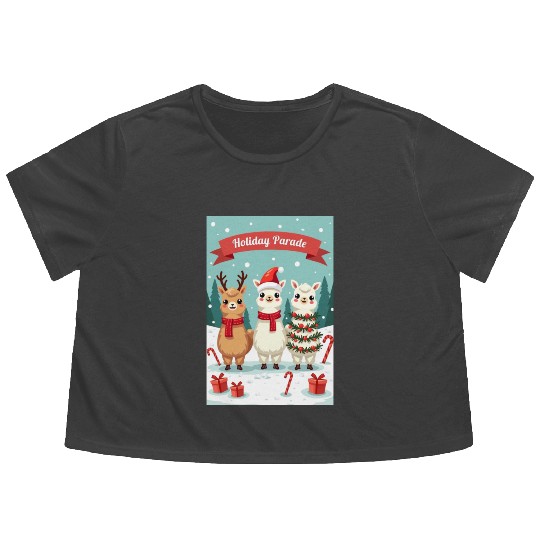 Christmas Llamas Parade Flowy Cropped Tees