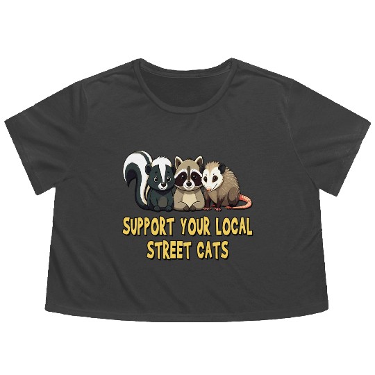 Support Your Local Street Cats - Raccoon, Opossum Flowy Cropped Tees