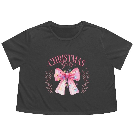 Pink Christmas Girly, Merry Christmas Flowy Cropped Tees