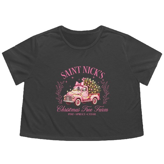Saint Nicks Christmas Tree Farm Flowy Cropped Tees