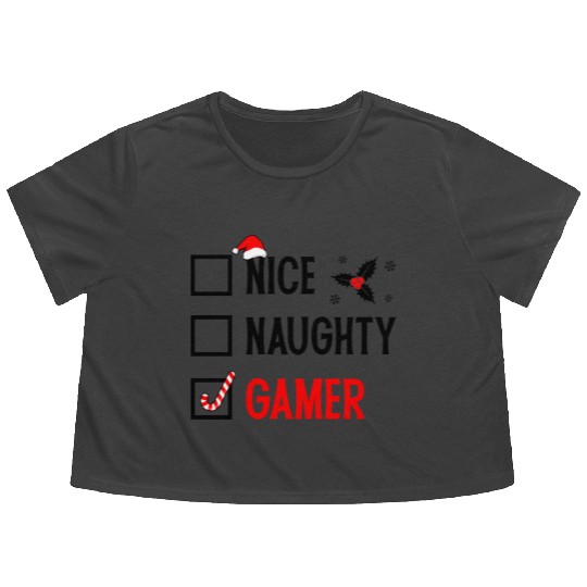 Nice Naughty Gamer Christmas Flowy Cropped Tees