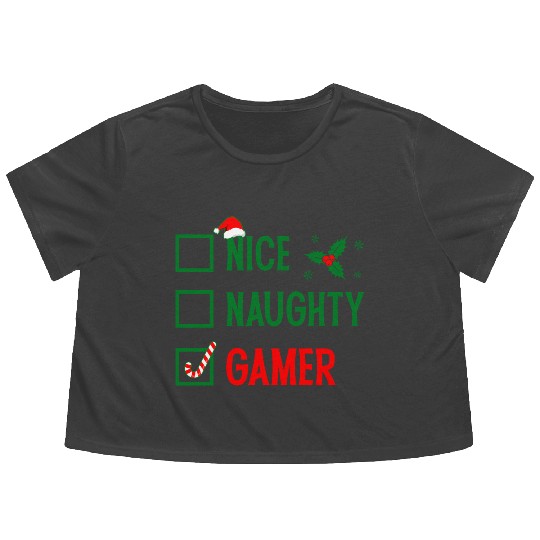 Nice Naughty Gamer Christmas Flowy Cropped Tees