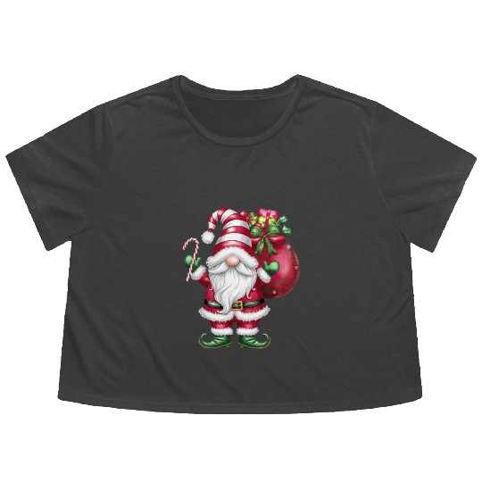 Gnome Christmas, Merry Christmas Flowy Cropped Tees