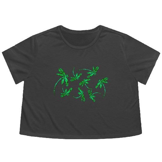Dragonfly Electric Green Frenzy Flowy Cropped Tees